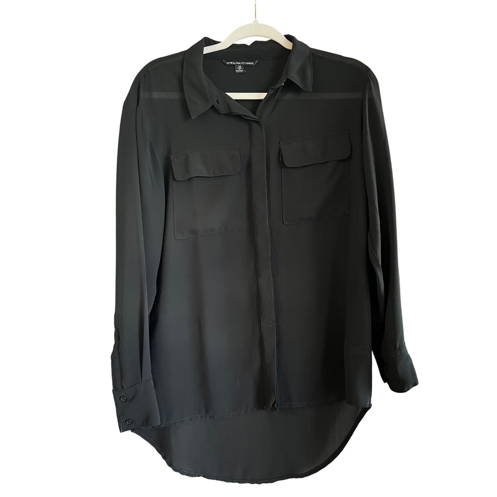 W118 by Walter Baker Black Sheer Long‎ Sleeve Button Down Blouse XS